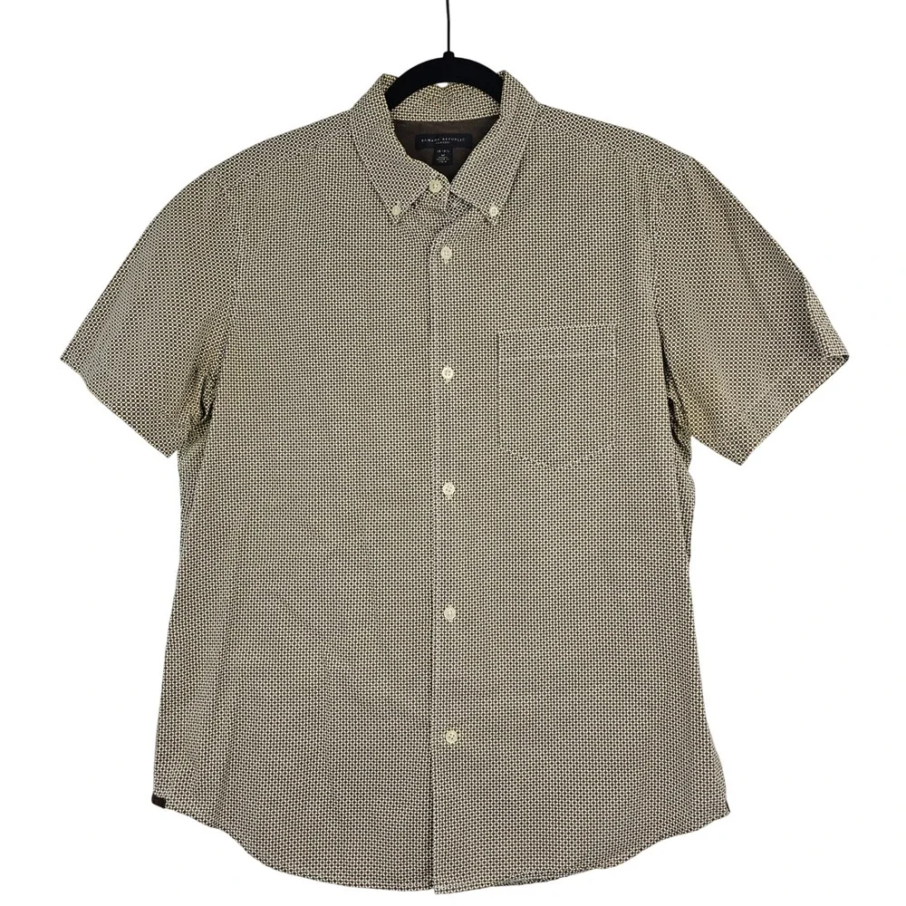 Banana Republic Men's Short Sleeve Button Down Shirt Brown Geometric‎ Medium